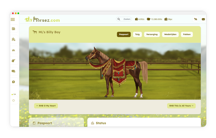 Arabisch paard (zweetvos) met showtuig op online paardengame My Horsez